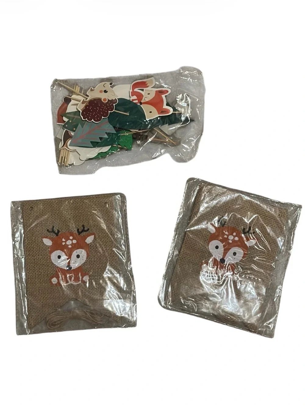 Bundle of Baby Shower Decorations: Woodland creature banner and cupcake toppers